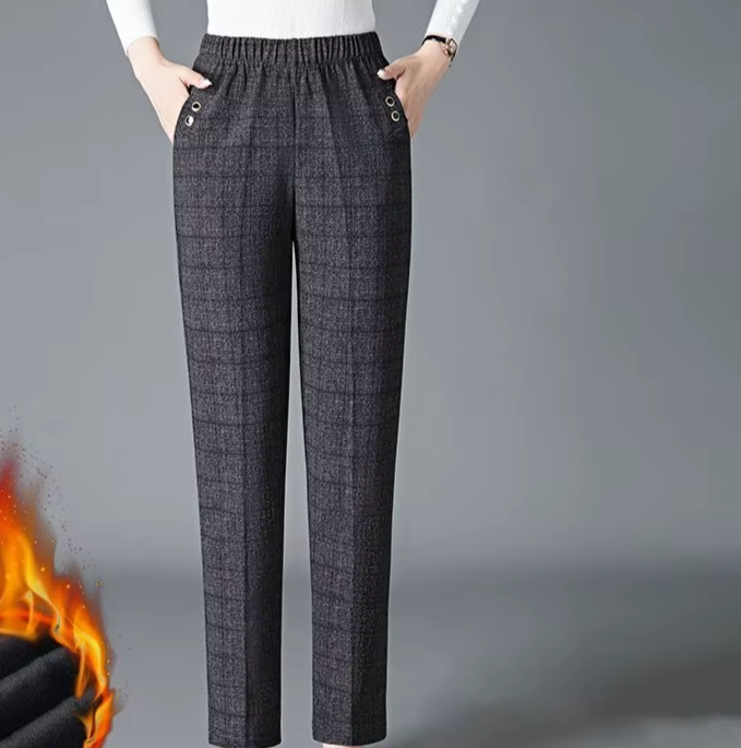 PlaidElegance High-Waist Pencil Pants for Office Ladies