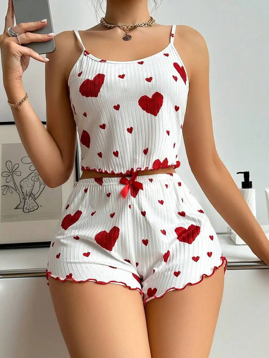 NoEnName Geometric Spaghetti Strap Summer Pajama Set
