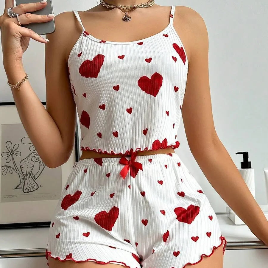 NoEnName Geometric Spaghetti Strap Summer Pajama Set