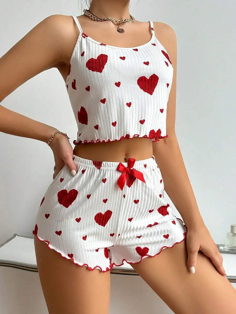 NoEnName Geometric Spaghetti Strap Summer Pajama Set