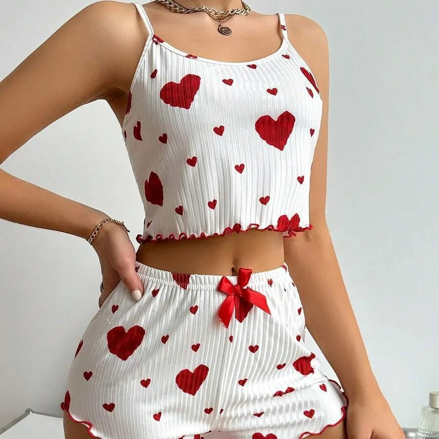 NoEnName Geometric Spaghetti Strap Summer Pajama Set