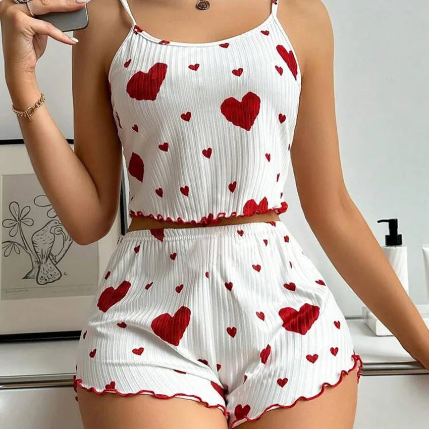 NoEnName Geometric Spaghetti Strap Summer Pajama Set