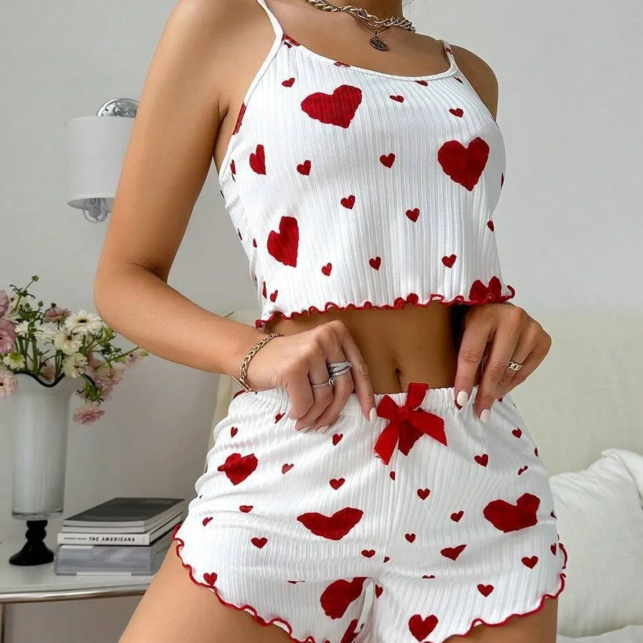 NoEnName Geometric Spaghetti Strap Summer Pajama Set
