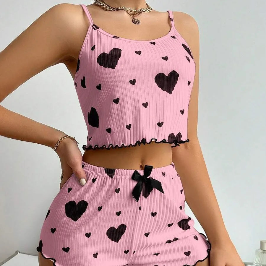 NoEnName Geometric Spaghetti Strap Summer Pajama Set