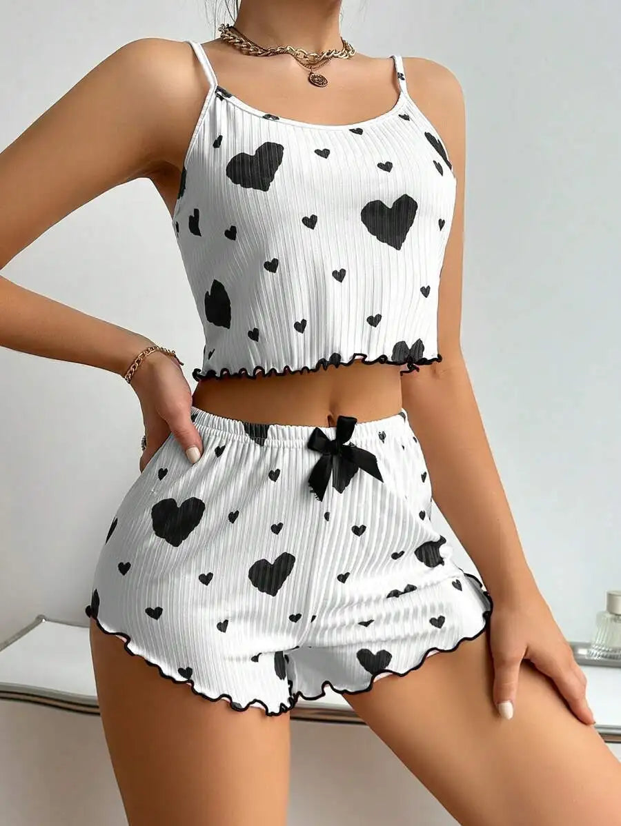 NoEnName Geometric Spaghetti Strap Summer Pajama Set
