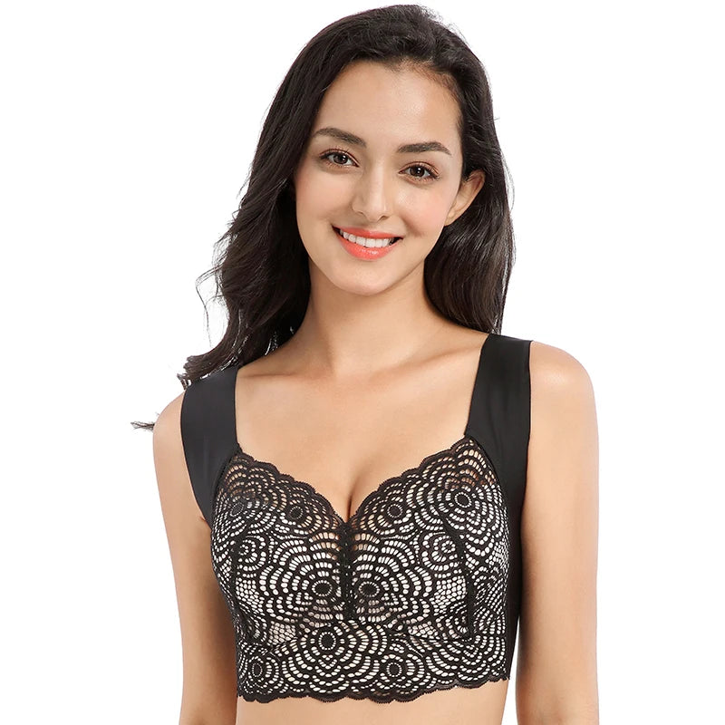 No Rims Lingeries Seamless Underwear Women Push Up Bra Plus Size 52/120CDE Lace Ice silk Bra Gathering  Sleep Bra Women Vest Bra