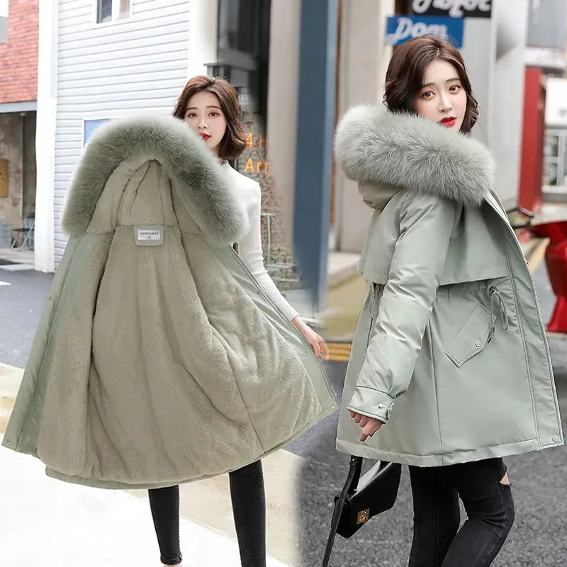 IOQRCJV Long Hooded Winter Parka with Fur Collar for Women