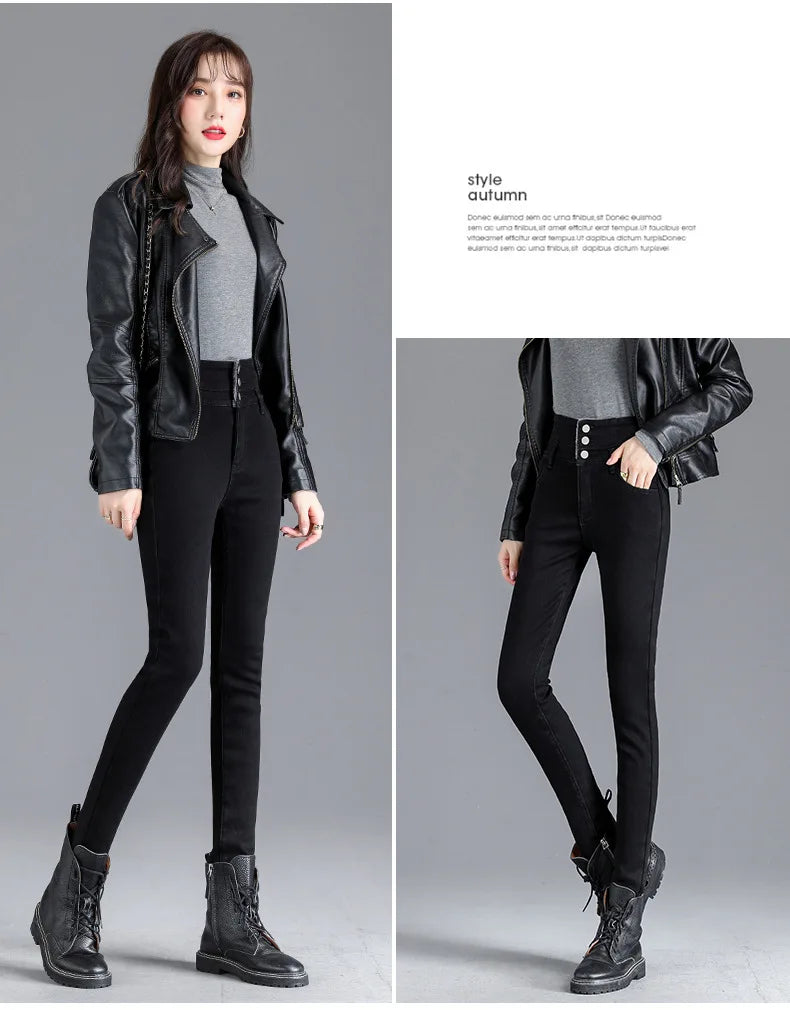 Women’s High-Waist Slim Pencil Jeans – Full-Length Stripe Stretch Denim