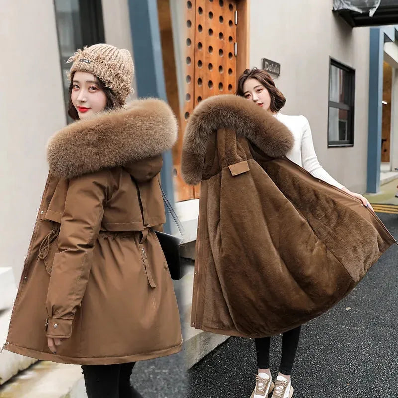 IOQRCJV Long Hooded Winter Parka with Fur Collar for Women