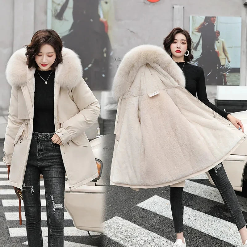 IOQRCJV Long Hooded Winter Parka with Fur Collar for Women
