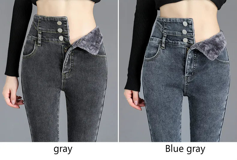 Women’s High-Waist Slim Pencil Jeans – Full-Length Stripe Stretch Denim