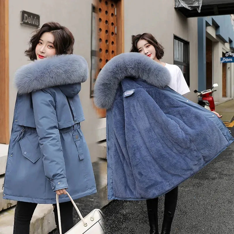 IOQRCJV Long Hooded Winter Parka with Fur Collar for Women