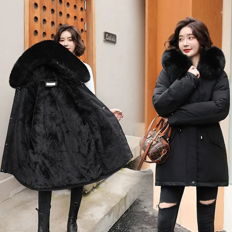 IOQRCJV Long Hooded Winter Parka with Fur Collar for Women