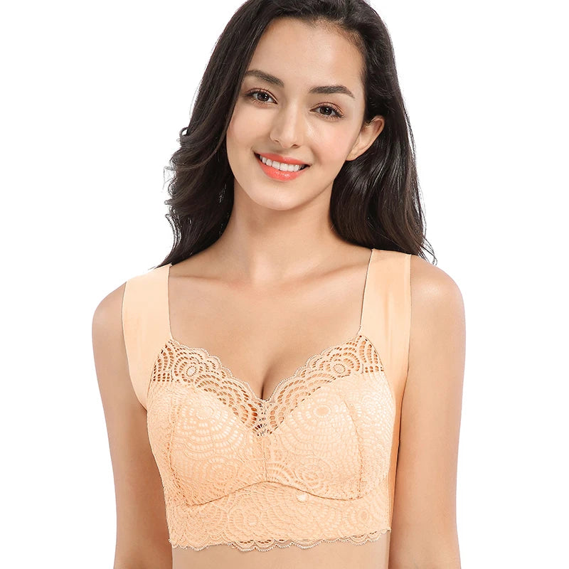 No Rims Lingeries Seamless Underwear Women Push Up Bra Plus Size 52/120CDE Lace Ice silk Bra Gathering  Sleep Bra Women Vest Bra