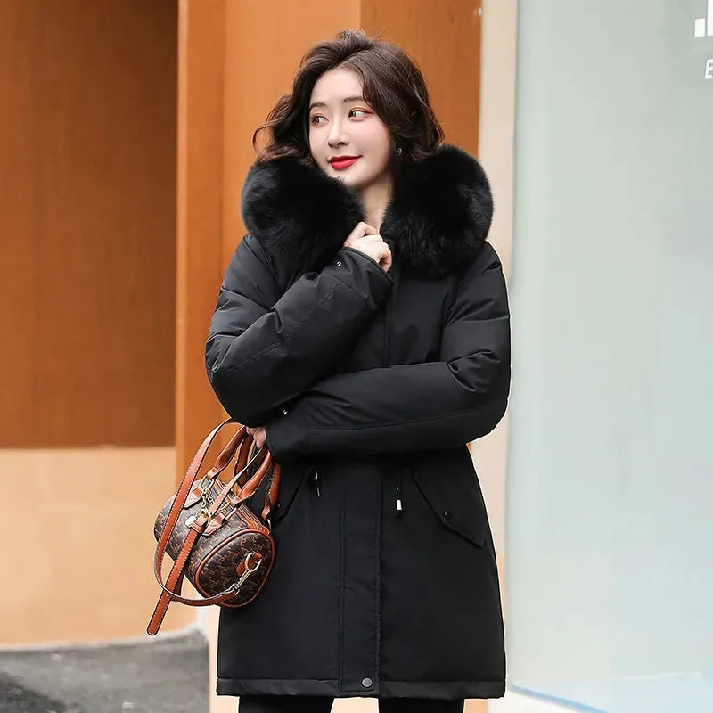 IOQRCJV Long Hooded Winter Parka with Fur Collar for Women