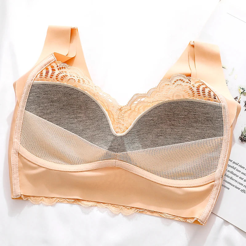 No Rims Lingeries Seamless Underwear Women Push Up Bra Plus Size 52/120CDE Lace Ice silk Bra Gathering  Sleep Bra Women Vest Bra
