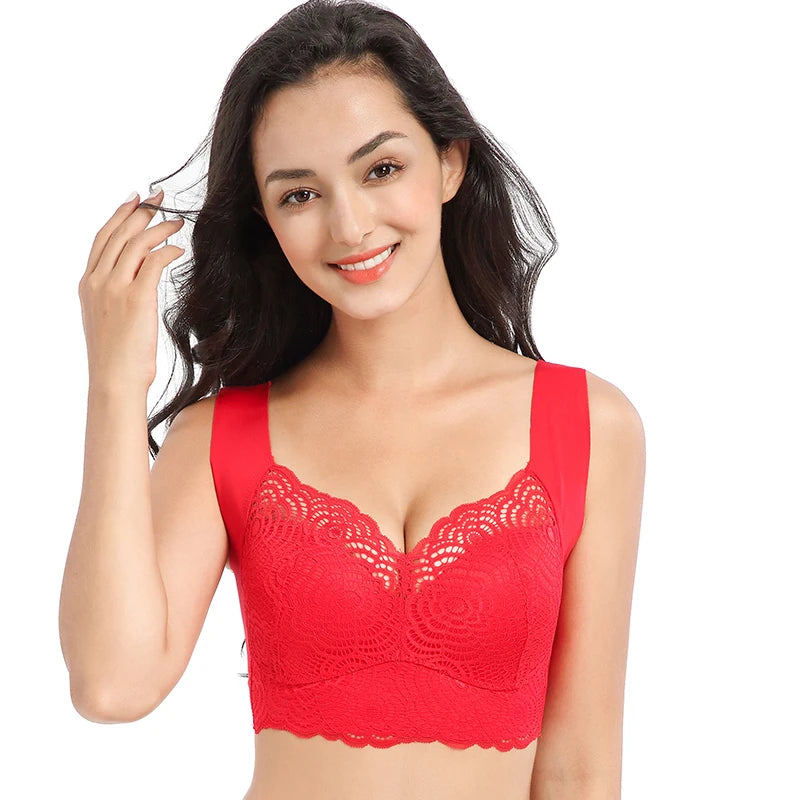 No Rims Lingeries Seamless Underwear Women Push Up Bra Plus Size 52/120CDE Lace Ice silk Bra Gathering  Sleep Bra Women Vest Bra