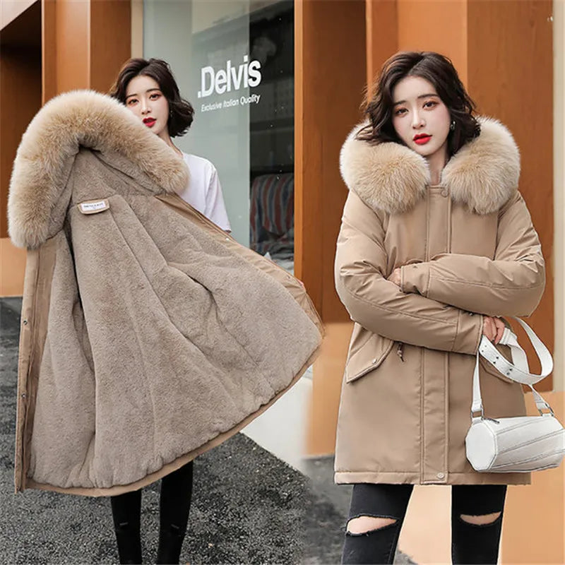 IOQRCJV Long Hooded Winter Parka with Fur Collar for Women