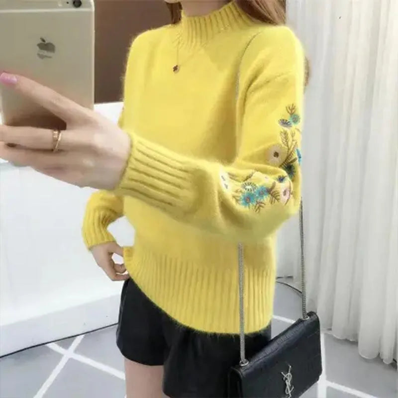 BloomGrace Embroidered Knit Pullover Sweater