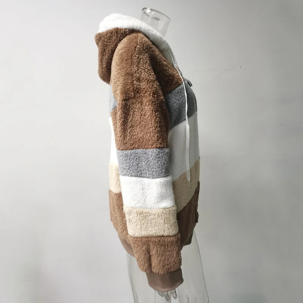 Women’s Hooded Cashmere-Style Winter Coat with Zipper