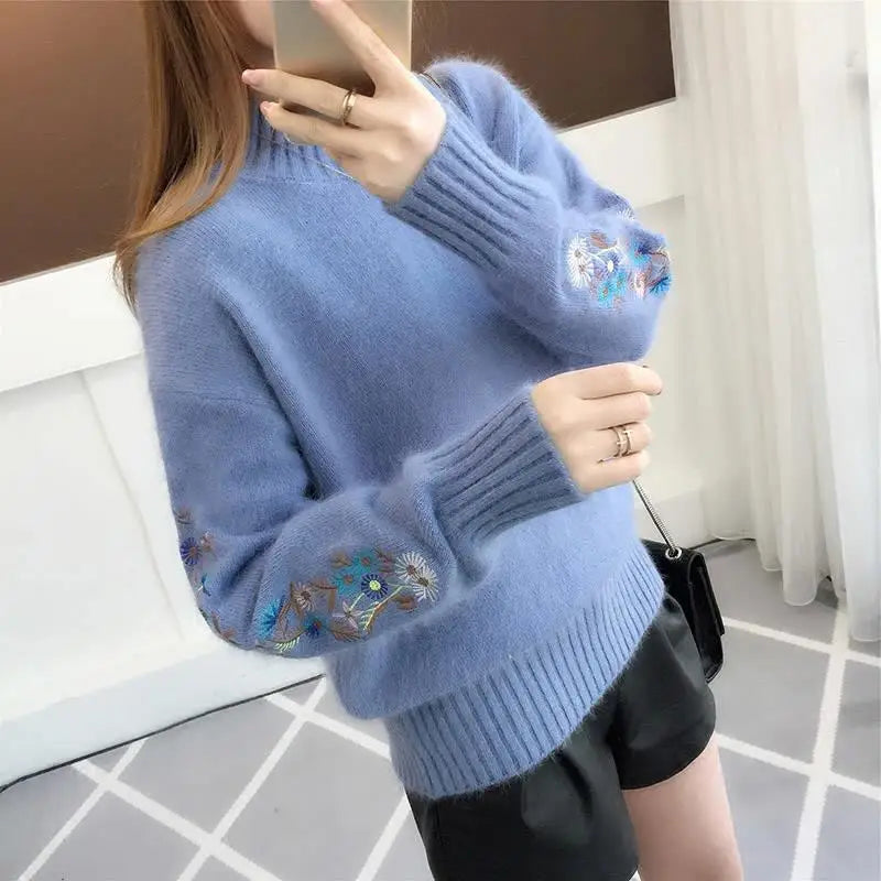 BloomGrace Embroidered Knit Pullover Sweater