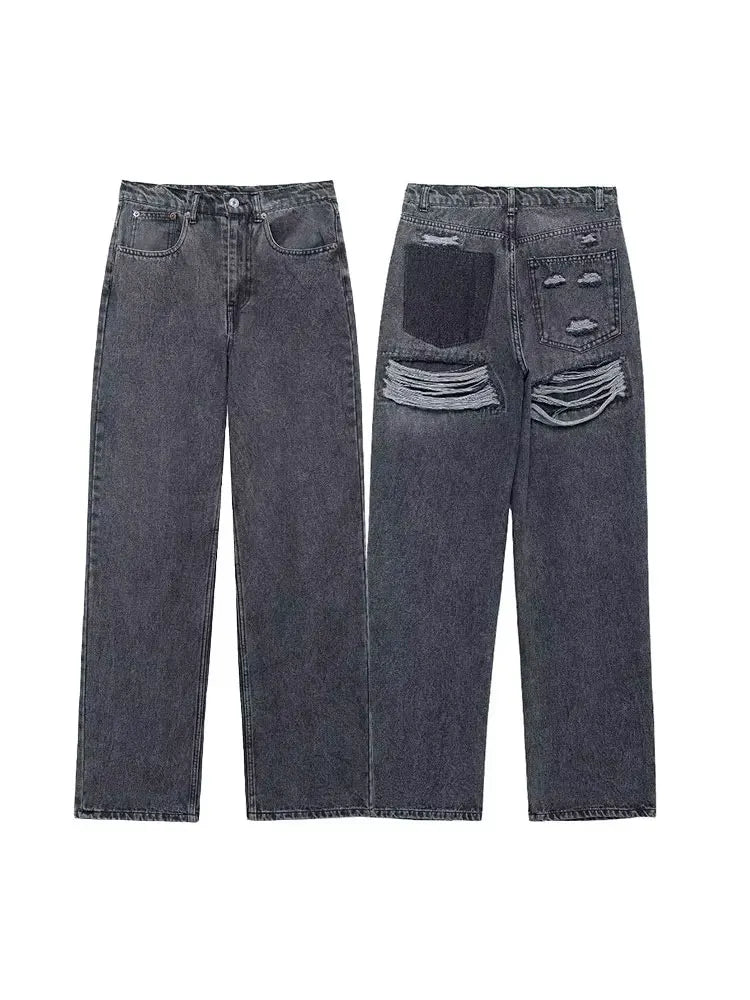 Women’s High-Waist Ripped Skinny Ankle-Length Jeans – Vintage Patchwork Denim Pants