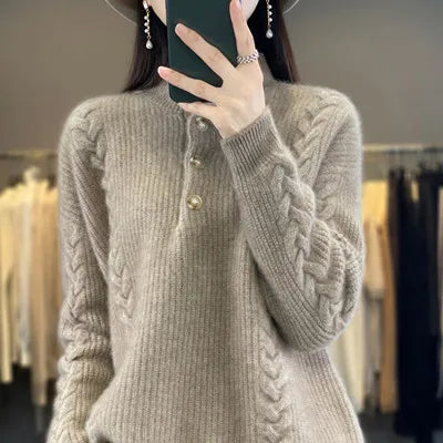 High Collar Cashmere Sweater – Luxury Loose Fit Knit Top