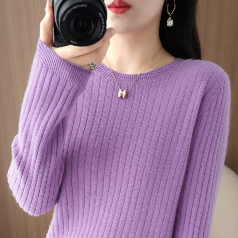 2026 Women Sweaters Autumn Winter Long Sleeve Pullovers O-neck Stripe Warm Pullover Korean Fashion Bottoming Shirts Loose Jumper