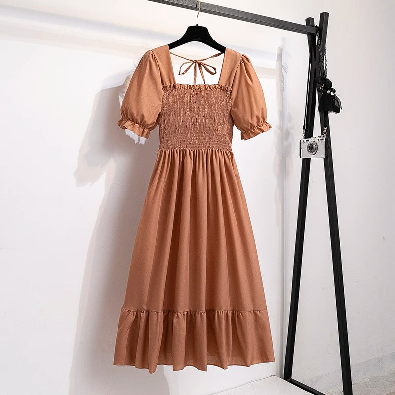 XIBUSANA Chiffon A-Line Dress with Elastic Waist for Women – Summer Casual Style