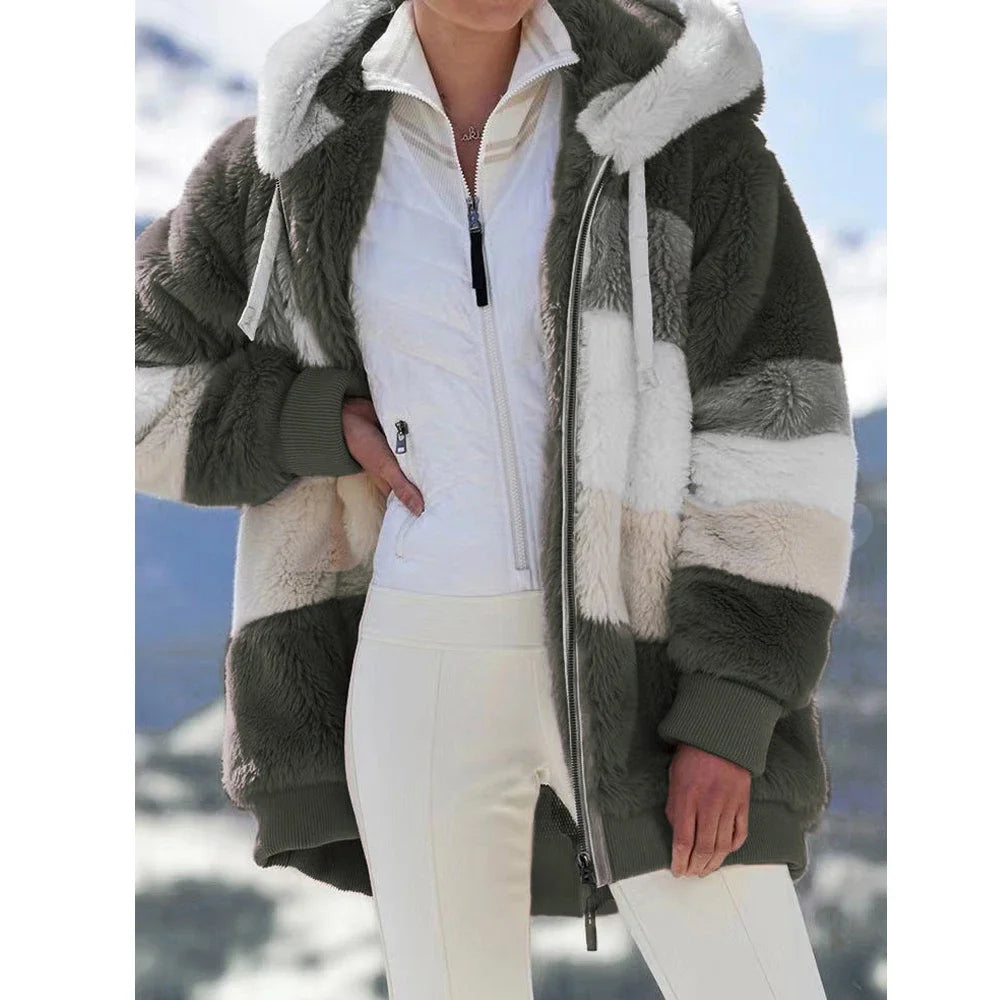 Women’s Hooded Cashmere-Style Winter Coat with Zipper
