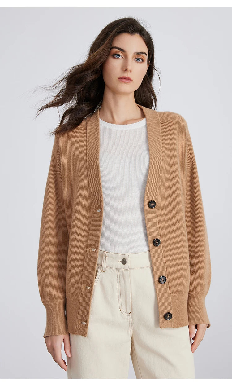 Serathinan Women’s Cashmere Wool V-Neck Cardigan – Autumn/Winter