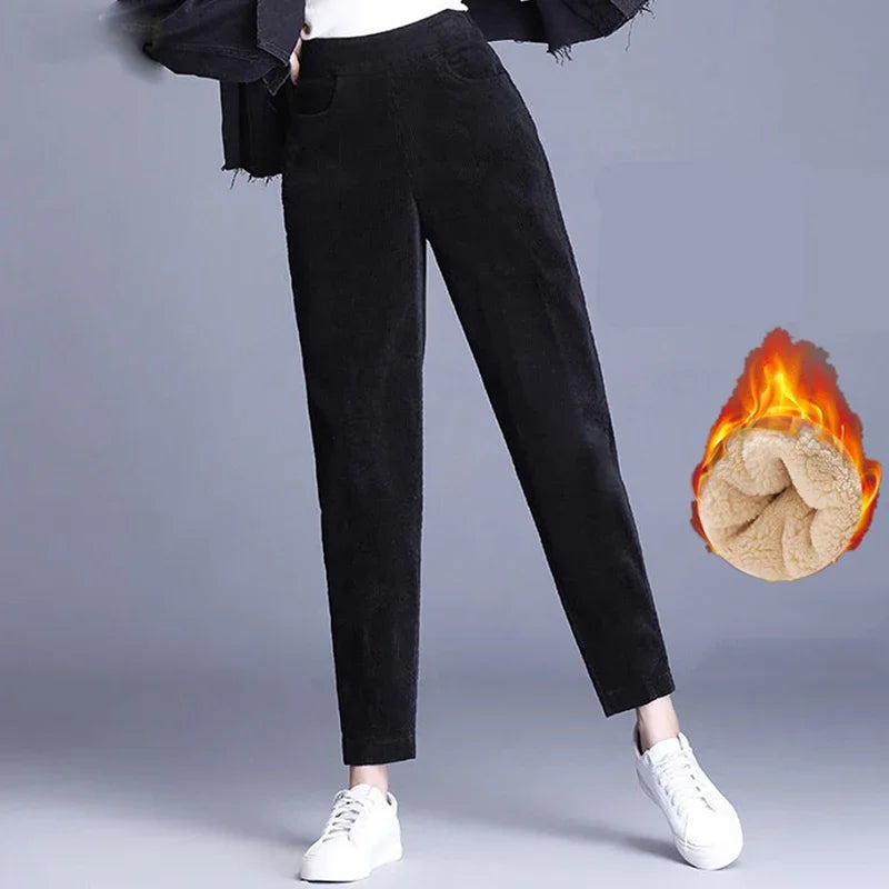 CozyCord High-Waist Corduroy Ankle Pants for Women