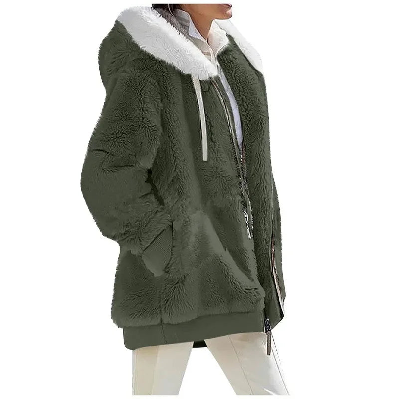 Women’s Hooded Fleece Winter Jacket with Zipper