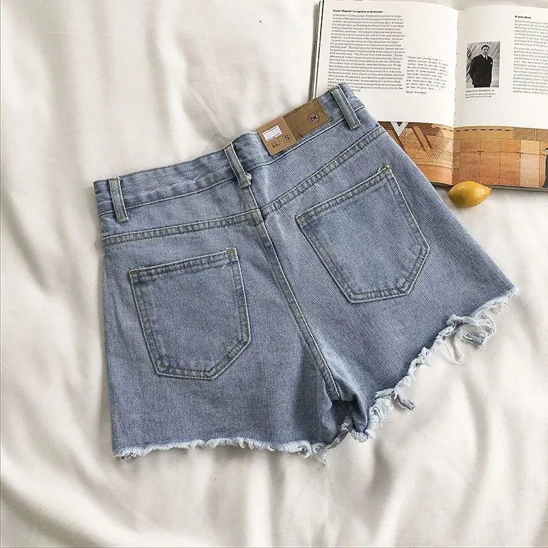 Linglsix High-Waist Ripped Denim Shorts for Women – Y2K Streetwear