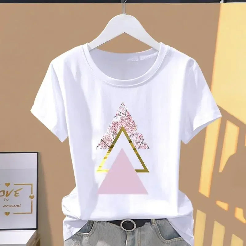 DAYUHU Casual Letter Print O-Neck Short Sleeve Tee for Women