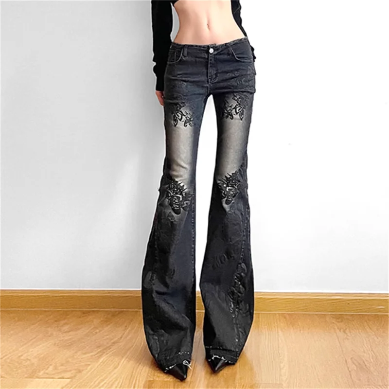 Women’s Wide Leg Cotton Denim Jeans – Mid Rise Casual Full-Length Pants