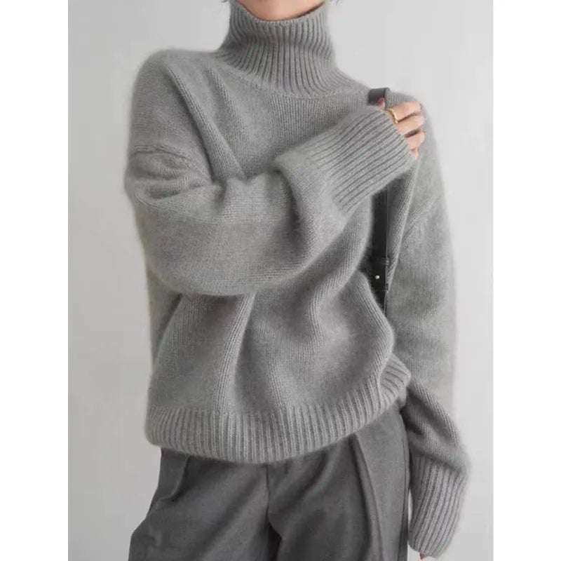 2026Autumn and Winter New Thick Cashmere Sweater Women High Neck Pullover Sweater Warm Loose Knitted Base Sweater Jacket Tops