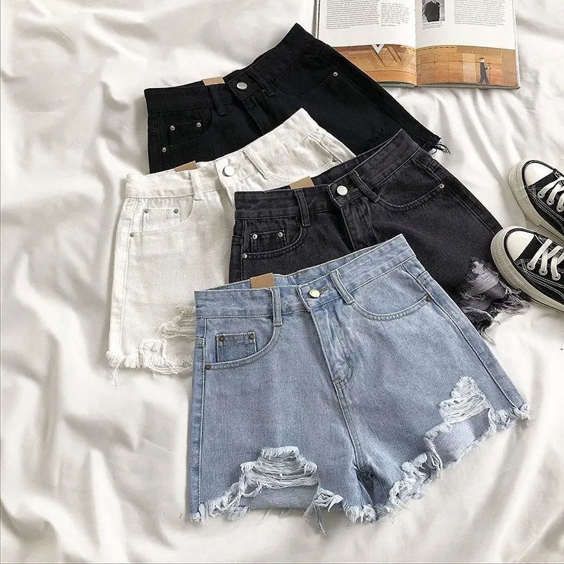 Linglsix High-Waist Ripped Denim Shorts for Women – Y2K Streetwear