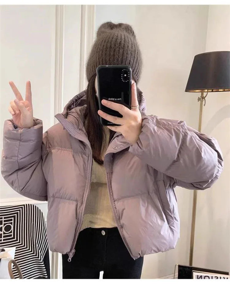 UHYTGF Warm Women's White Duck Down Parka – Hooded Casual Winter Coat