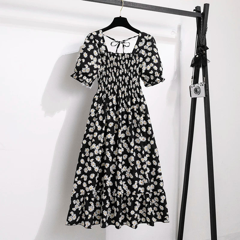 XIBUSANA Chiffon A-Line Dress with Elastic Waist for Women – Summer Casual Style