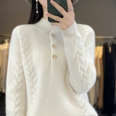 High Collar Cashmere Sweater – Luxury Loose Fit Knit Top