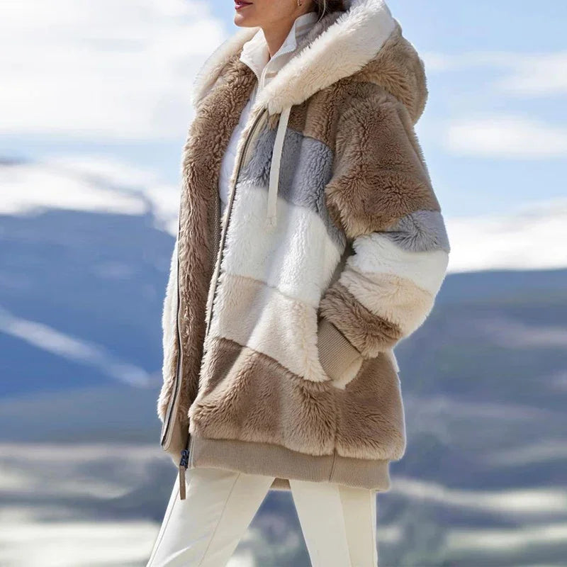 Women’s Hooded Cashmere-Style Winter Coat with Zipper