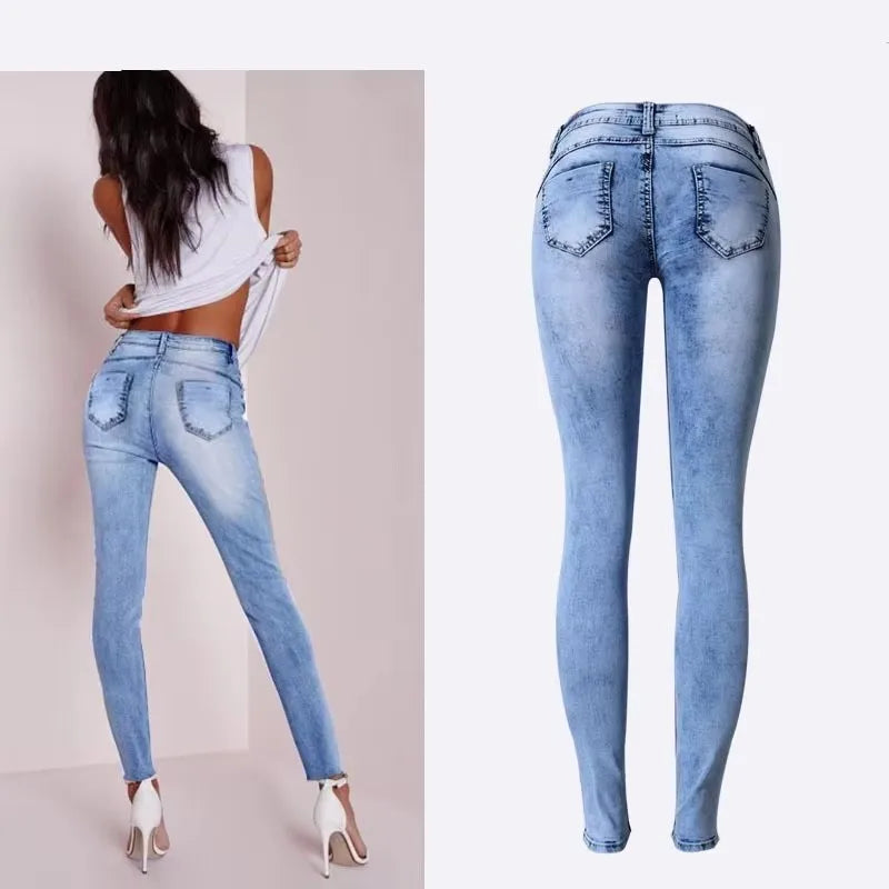 Mid Waist Stretch Pencil Denim with Pockets