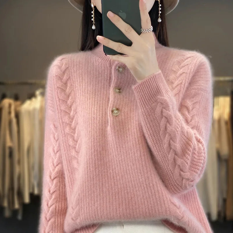 High Collar Cashmere Sweater – Luxury Loose Fit Knit Top