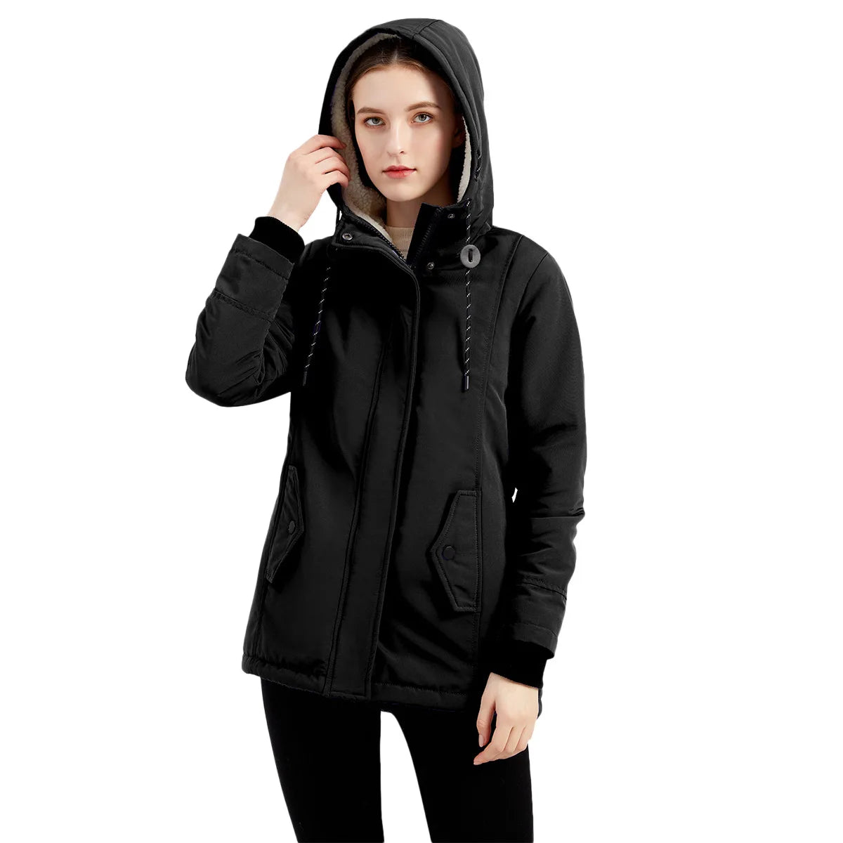 KIDCRKJ Lamb Wool Lined Hooded Winter Parka