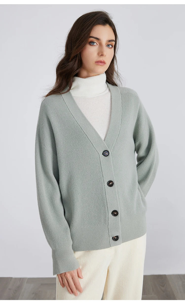 Serathinan Women’s Cashmere Wool V-Neck Cardigan – Autumn/Winter