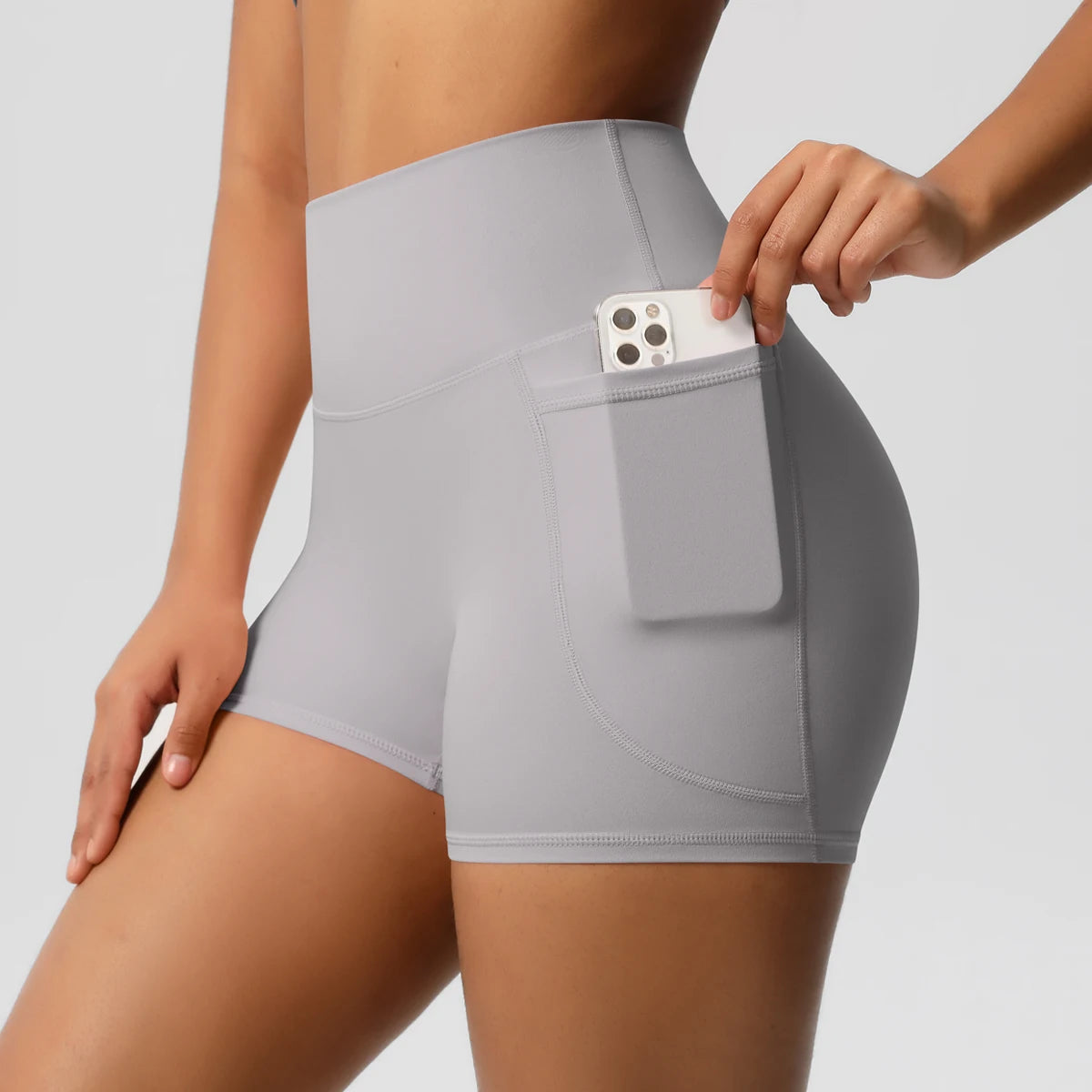 Rooftrellen High-Waist Pocketed Sports Shorts for Women – Quick-Dry Fitness Leggings