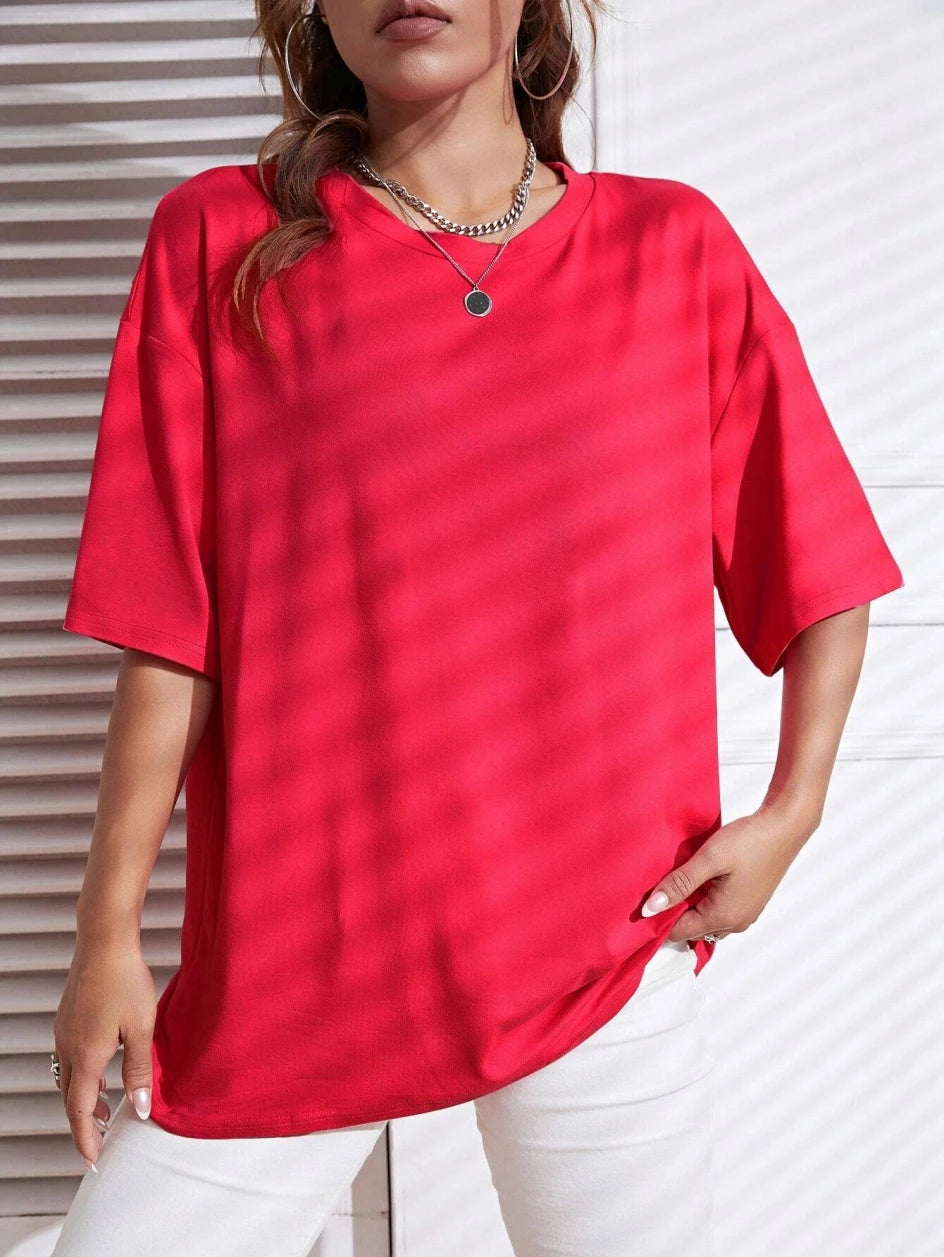 Teekossc Classic Letter Print Cotton T-Shirt for Women