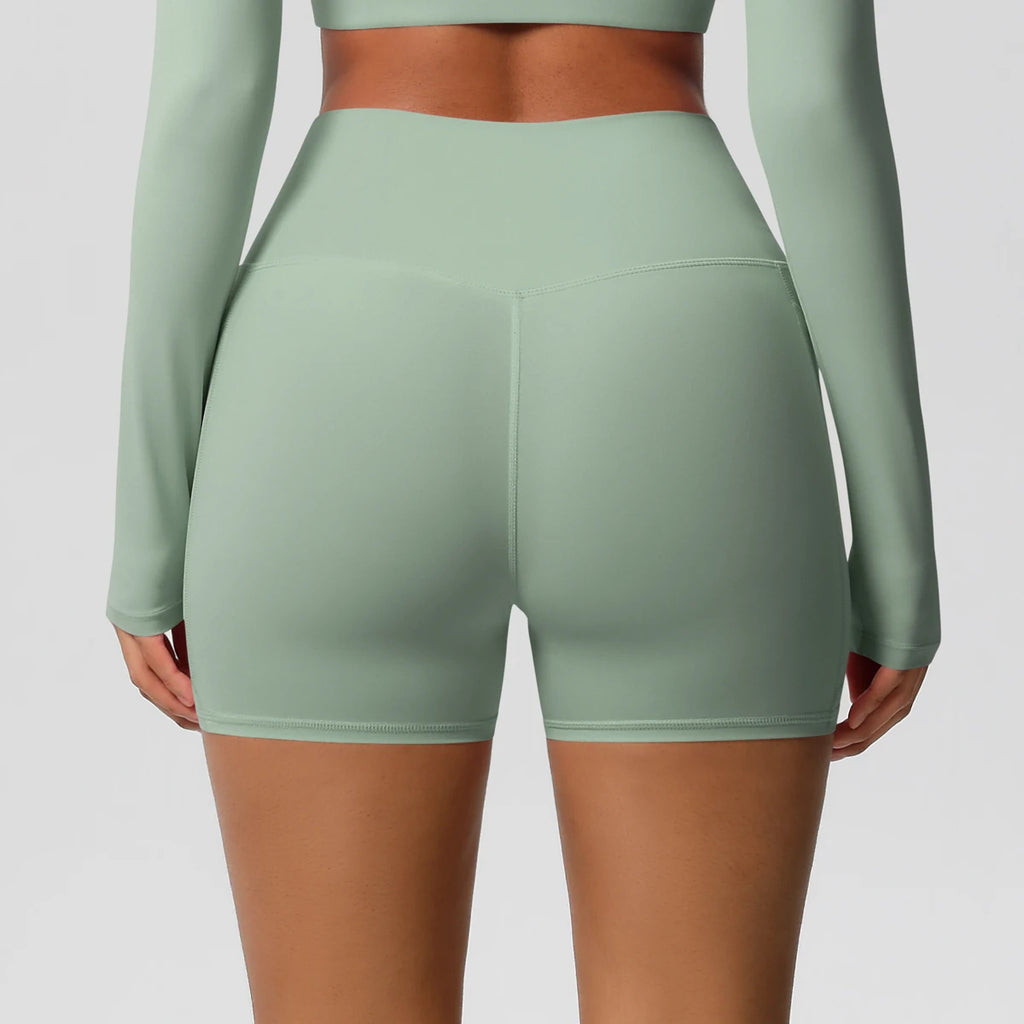 Rooftrellen High-Waist Pocketed Sports Shorts for Women – Quick-Dry Fitness Leggings