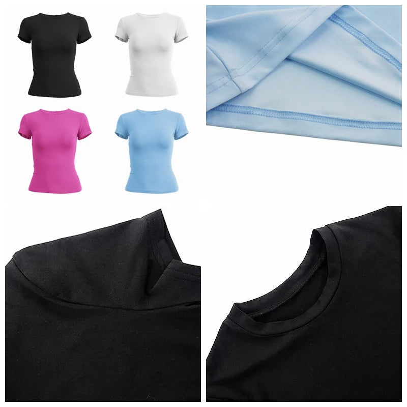 YEAE Slim Fit O-Neck Knit Tee for Women – Sporty Streetwear Summer Top
